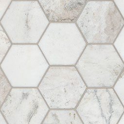 Arabescato Venato White 5" Hexagon Honed Thumb