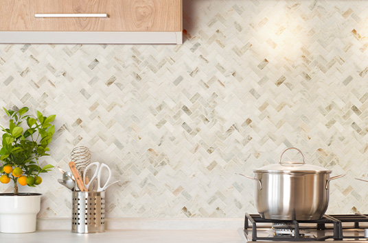 Arabescato Venato White Marble Backsplash Tile in kitchen