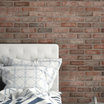 BrickStaks<sup>®</sup> Reclaimed Clay Brick Tile in bedroom