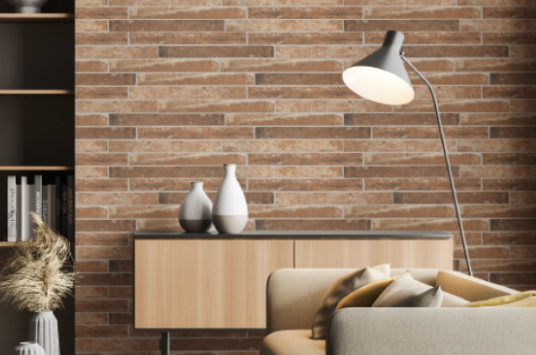 Brickstone Porcelain Brick Tile Backsplash in living room