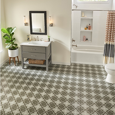 bathroom with encaustic tile flooring 