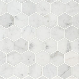 Carrara White 2" Hexagon Honed