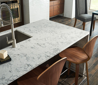 White quartz countertop in kitchen