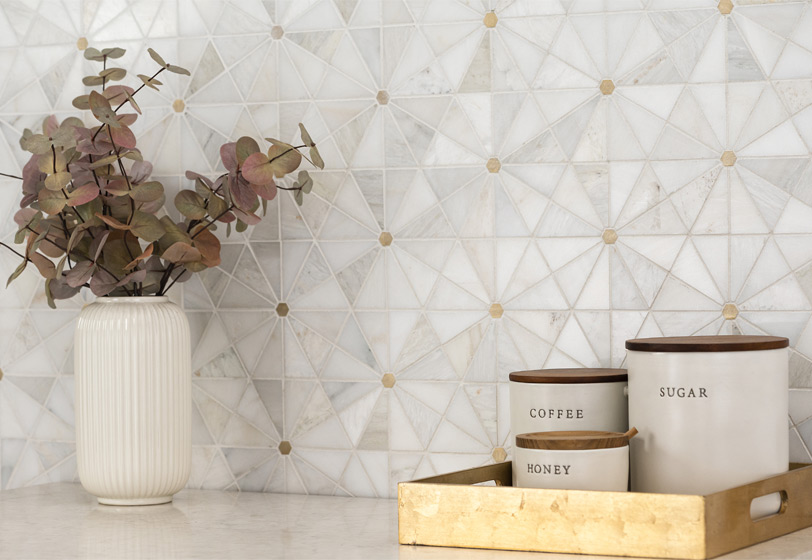 Geometric Pattern Backsplash Tile in kitchen