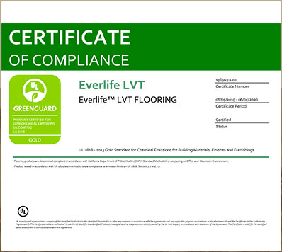 Greenguard Gold Certificate for Everlife LVT Flooring