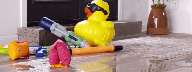 water and pool toys on luxury vinyl flooring