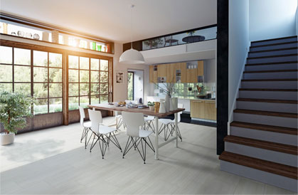 White Ocean soft-veined stone look Luxury Vinyl Tile in Kitchen