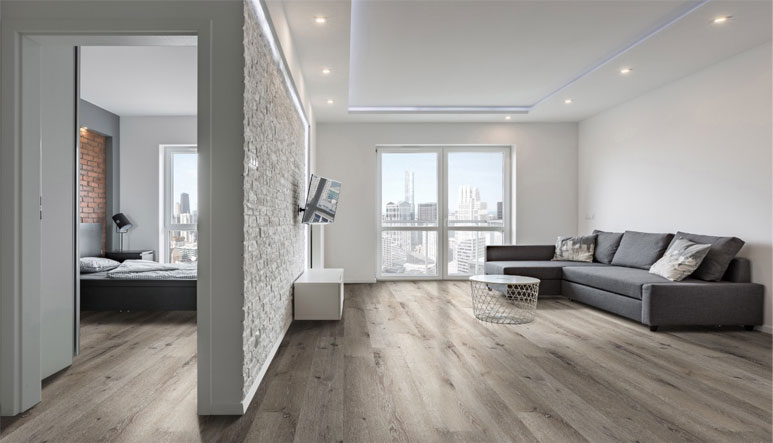 Wilmont Luxury Vinyl Plank in living room and bedroom