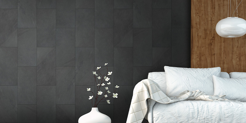 Montauk Black Slate Wall Tile in Living Room