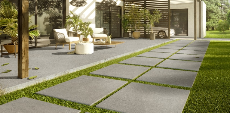 Arterra Pavers and Evergreen Artificial Grass Backyard with Patio