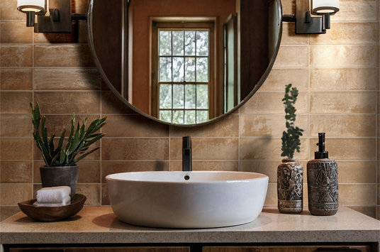 Village Ceremaic Tile Backsplash in bathroom