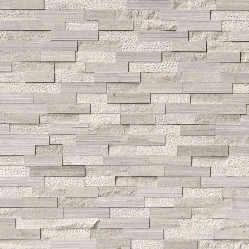 White Oak Multi Finish Stacked Stone Detail